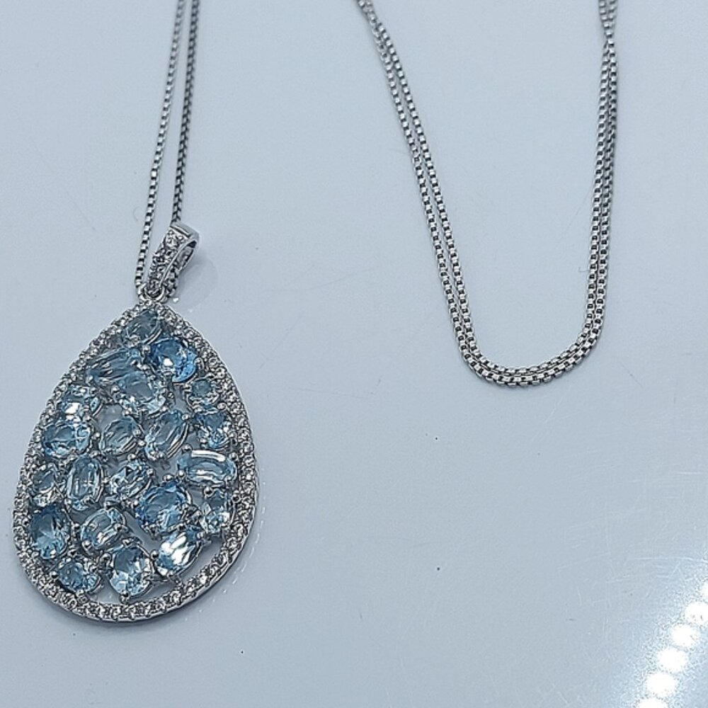 Natural Sky Blue Topaz Gemstone 925 Sterling Silver Necklace - Picture 4 of 8